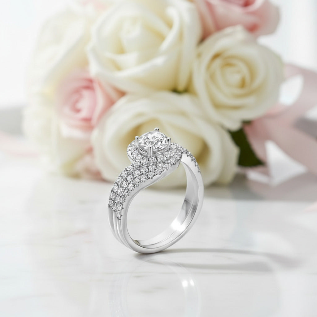 0.6 ct Round Cut Diamond Option White Gold Twist Ring Set-Black Diamonds New York