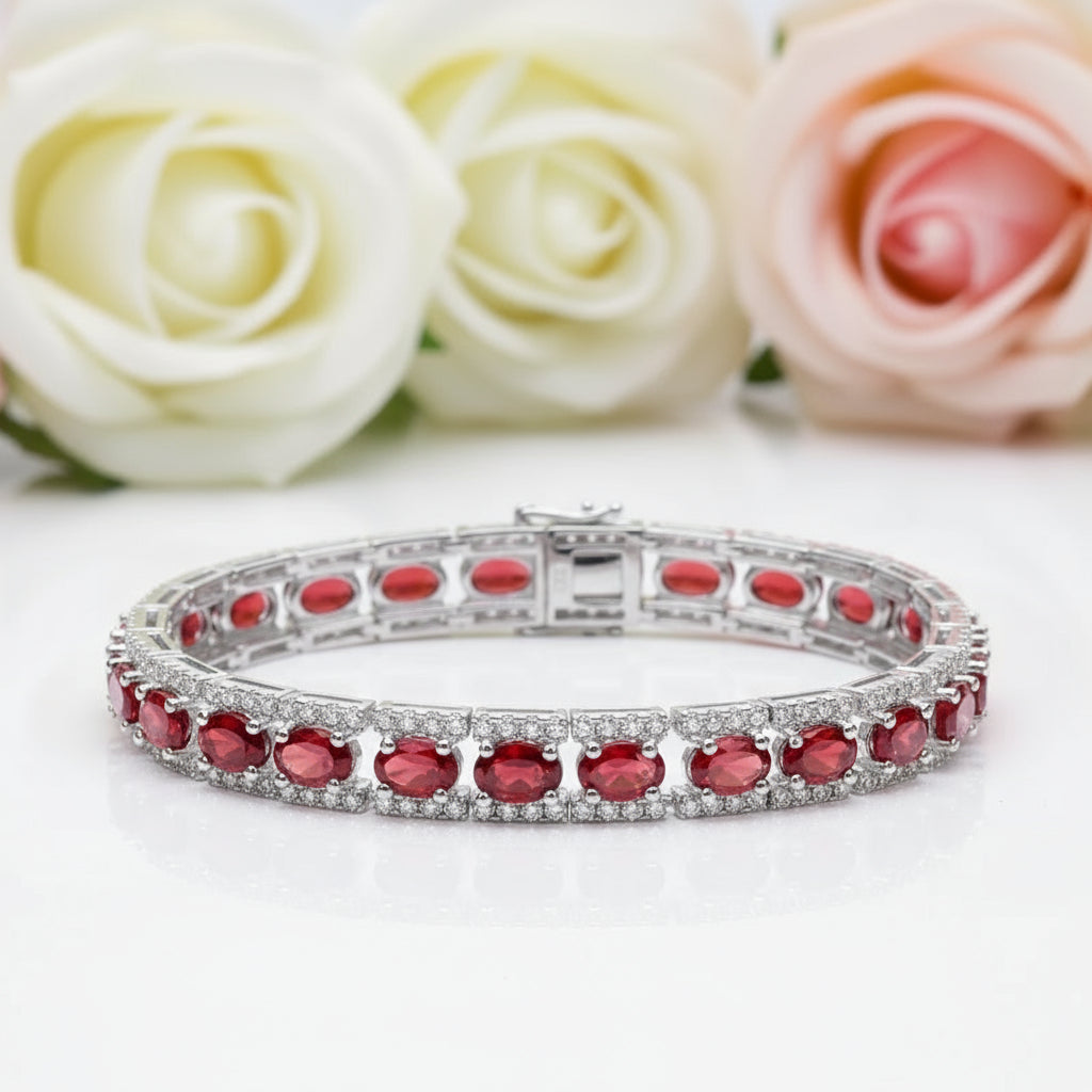 0.6Ct Natural Garnet Gemstone Vintage Bracelet-Black Diamonds New York