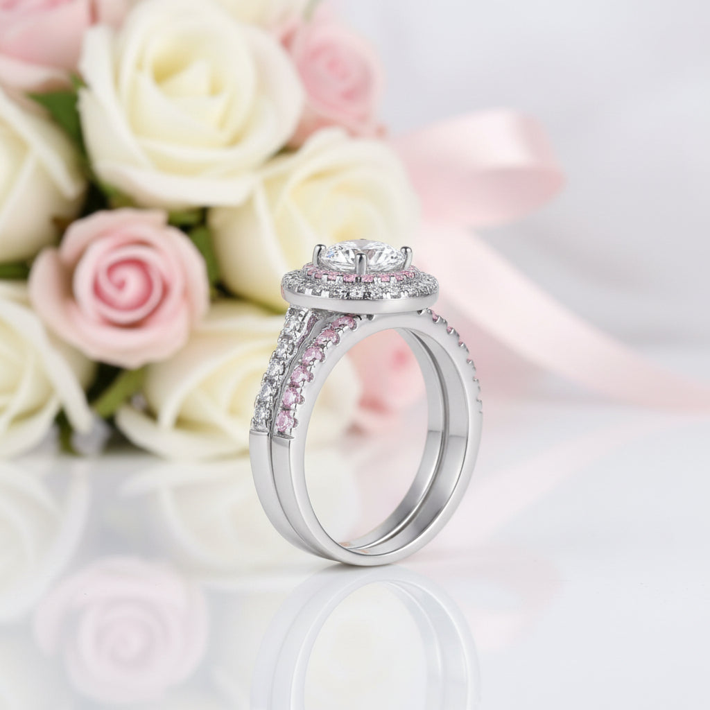 0.8 ct Round Cut Diamond Option Double Halo Ring Set-Black Diamonds New York