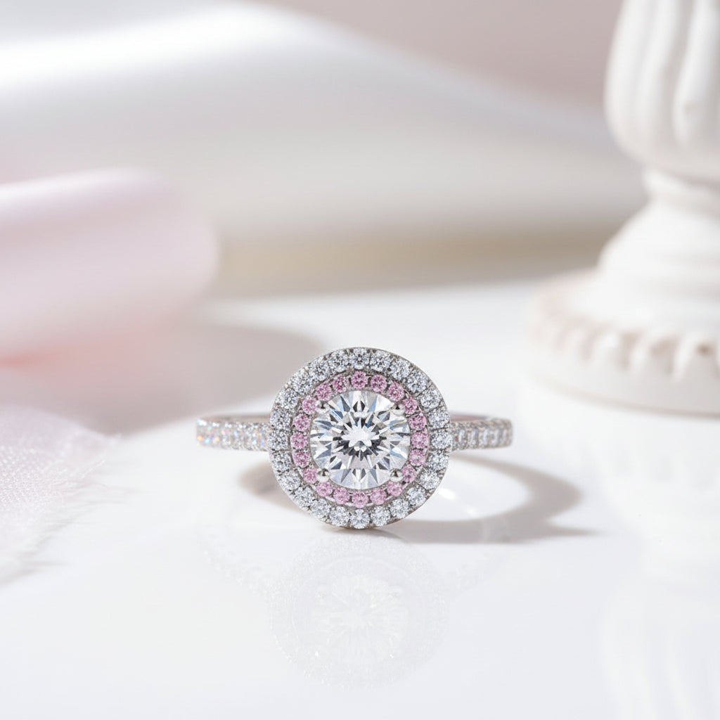 0.8 ct Round Cut Diamond Option Double Halo Ring Set-Black Diamonds New York