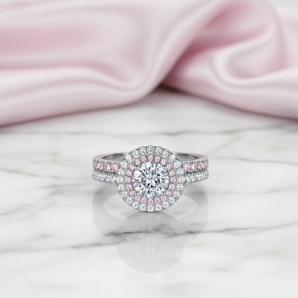 0.8 ct Round Cut Diamond Option Double Halo Ring Set-Black Diamonds New York