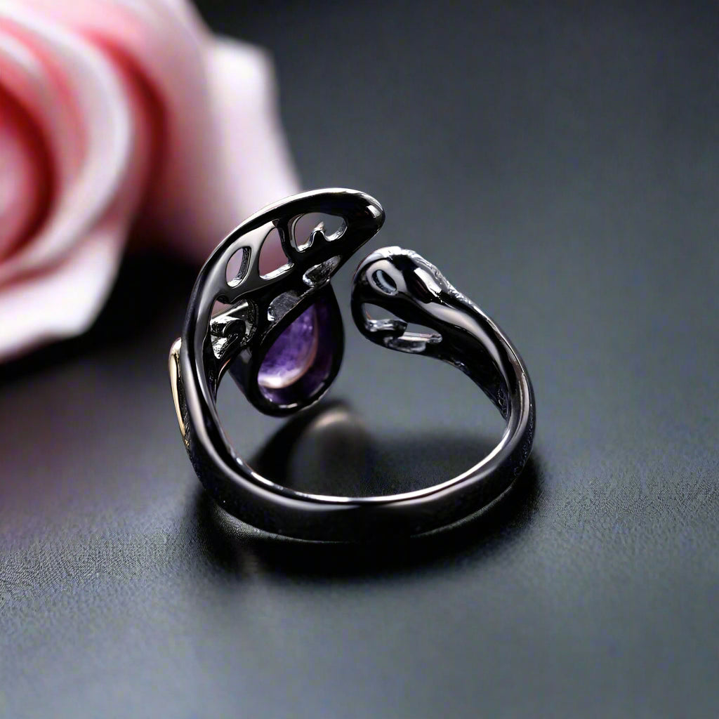 0.86Ct Natural Amethyst Handmade Adjustable Ring-Black Diamonds New York