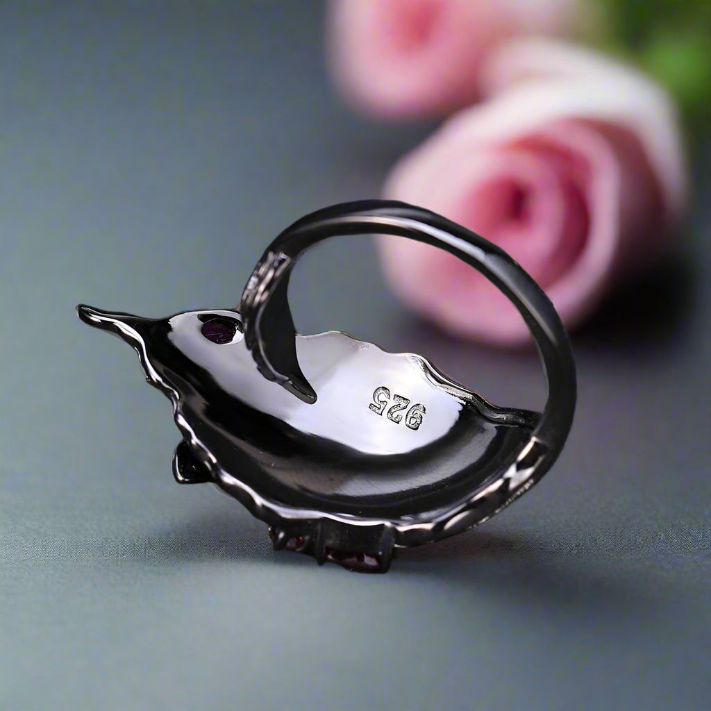 0.88Ct Natural Rhodolite Garnet Adjustable Ring-Black Diamonds New York