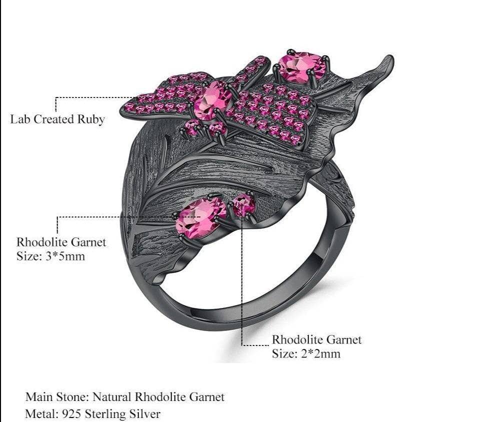 0.88Ct Natural Rhodolite Garnet Adjustable Ring-Black Diamonds New York