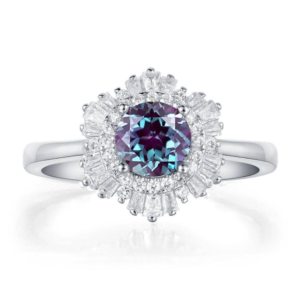 0.8CT Lab Alexandrite Gemstone Engagement Ring-Black Diamonds New York