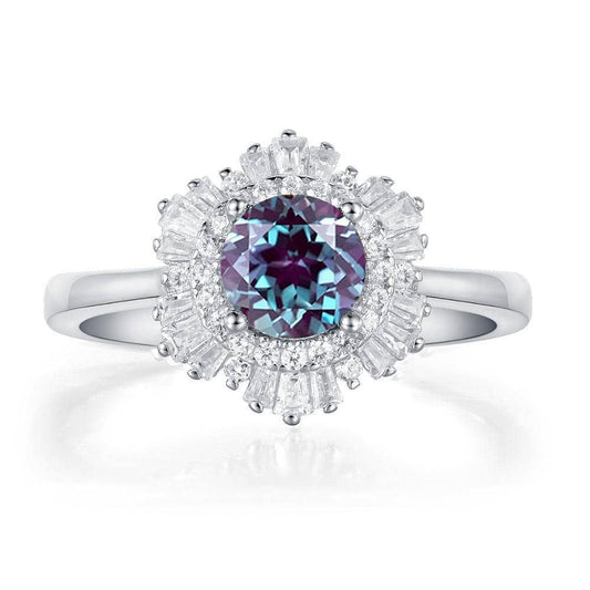 0.8CT Lab Alexandrite Gemstone Engagement Ring-Black Diamonds New York