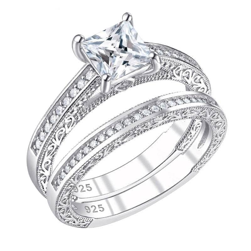 0.8Ct Princess Cut Created Diamond Vintage Wedding Ring Set-Black Diamonds New York