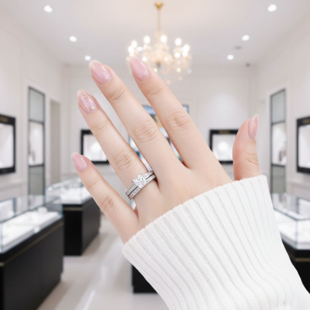 0.8 Ct Princess Cut Diamond Option Vintage Wedding Ring Set-Black Diamonds New York
