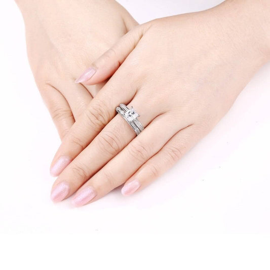 0.8Ct Princess Cut EVN Stone Vintage Wedding Ring Set-Black Diamonds New York