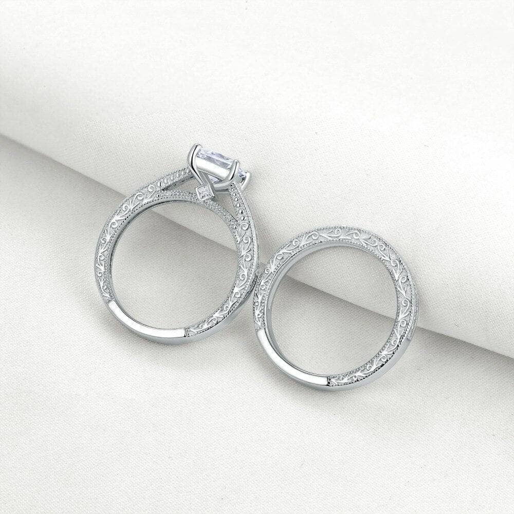 0.8Ct Princess Cut EVN Stone Vintage Wedding Ring Set - Black Diamonds New York