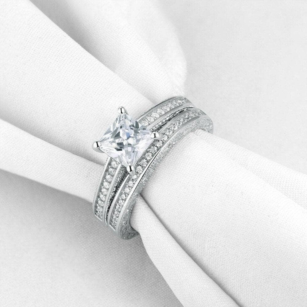 0.8Ct Princess Cut EVN Stone Vintage Wedding Ring Set - Black Diamonds New York