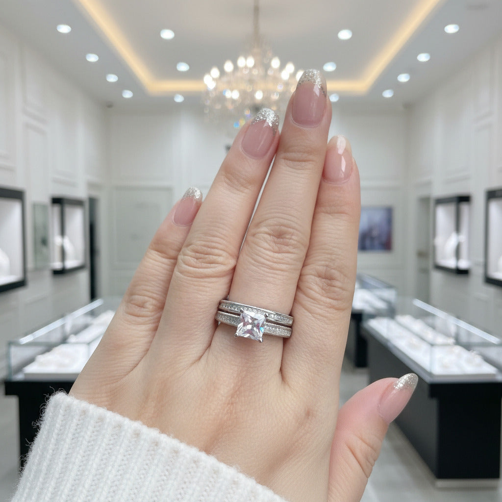 0.8 Ct Princess Cut Diamond Option Vintage Wedding Ring Set-Black Diamonds New York