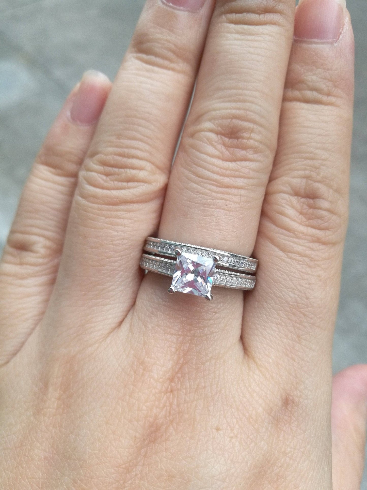 0.8Ct Princess Cut Created Diamond Vintage Wedding Ring Set-Black Diamonds New York