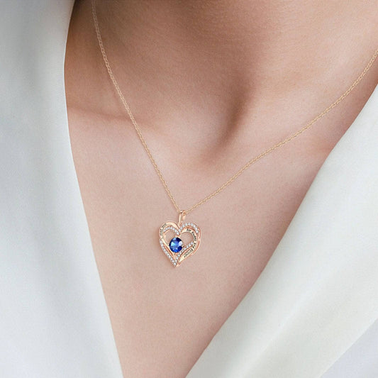0.8Ct Sapphire Double Hearts Romantic Pendant Necklace - Black Diamonds New York