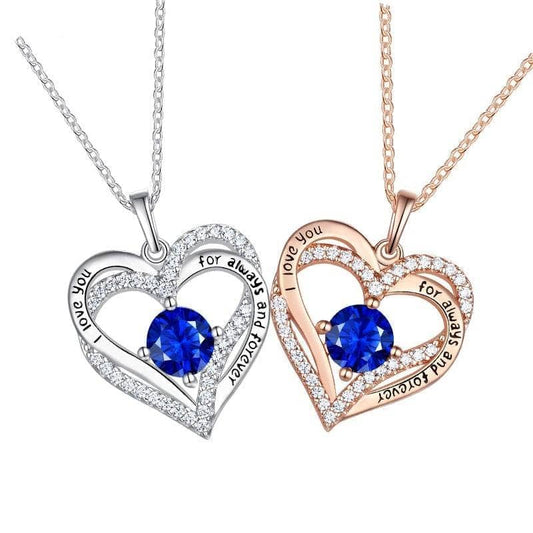 0.8Ct Sapphire Double Hearts Romantic Pendant Necklace - Black Diamonds New York