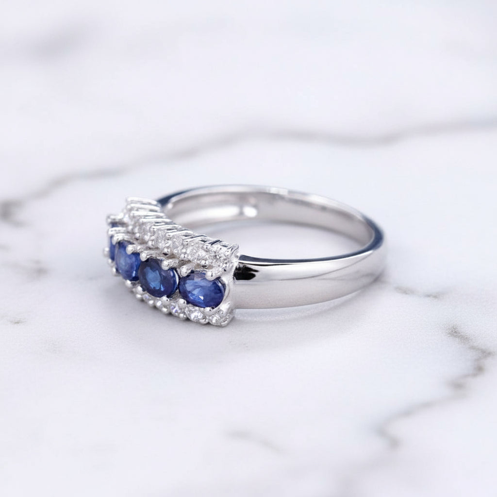 0.92Ct Exquisite Blue Sapphire Simulant Ring Band-Black Diamonds New York