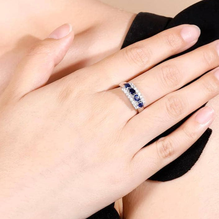 0.92Ct Exquisite Blue Sapphire Simulant Ring Band-Black Diamonds New York