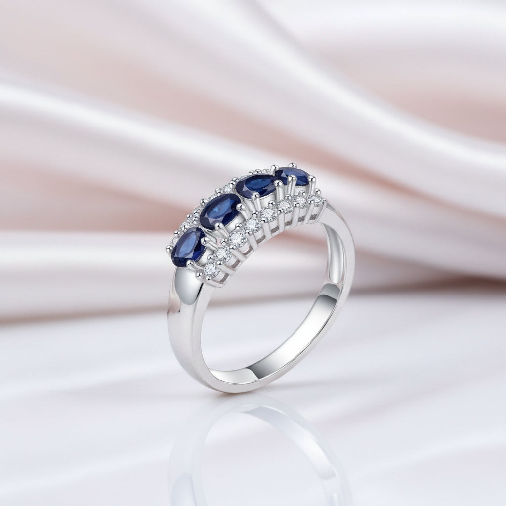 0.92Ct Exquisite Blue Sapphire Simulant Ring Band-Black Diamonds New York