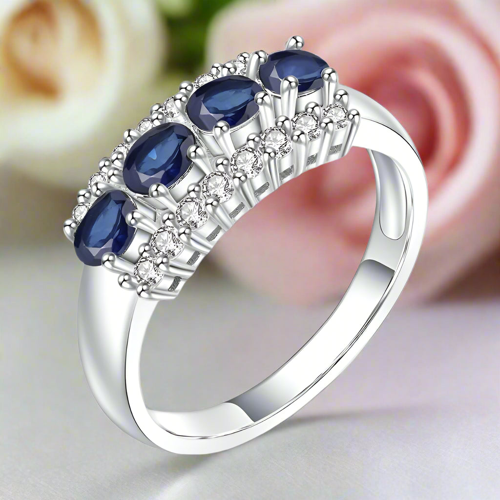 0.92Ct Natural Blue Sapphire Ring Band-Black Diamonds New York