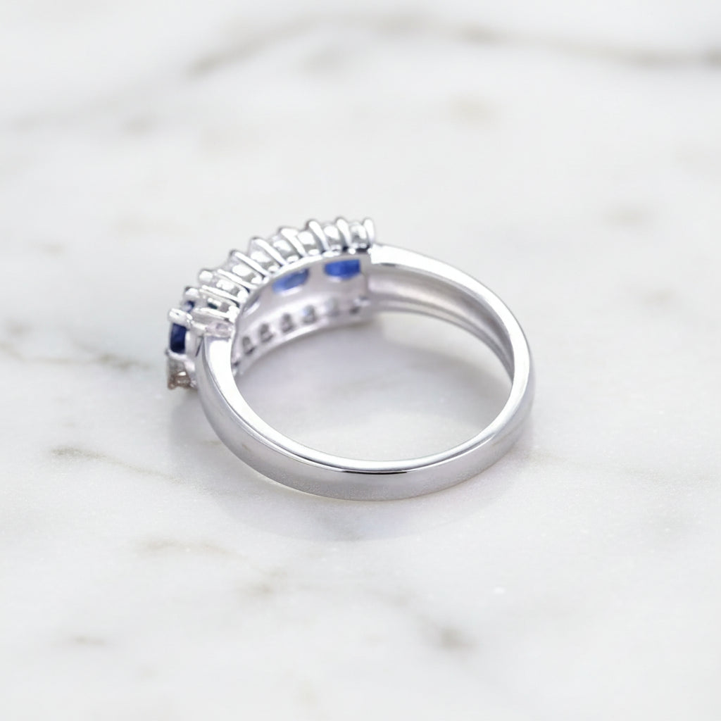 0.92Ct Exquisite Blue Sapphire Simulant Ring Band-Black Diamonds New York