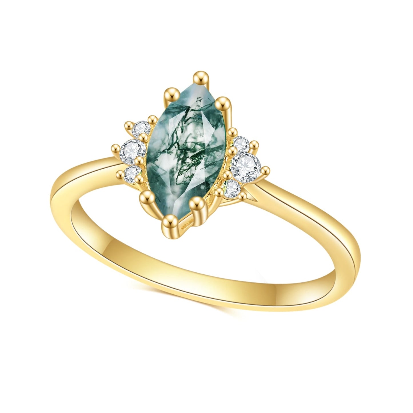 0.97 ctw Marquise Cut Art Deco Moss Agate Engagement Ring-Black Diamonds New York