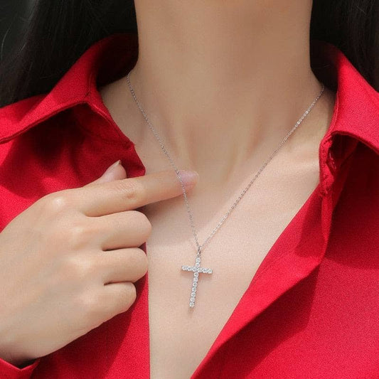 0.9 ct Moissanite Christian Religious Cross Pendant Necklace-Black Diamonds New York