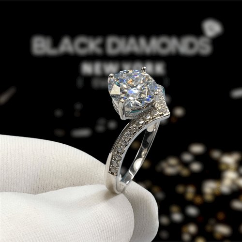 1-2 Carat D Color Moissanite Crown Engagement Ring - Black Diamonds New York