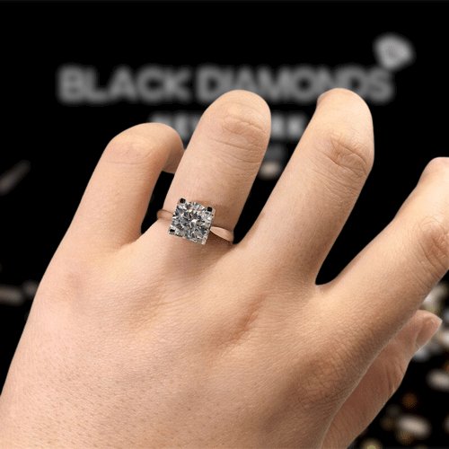 1-2 Carat Round Cut Moissanite Cow Head Engagement Ring-Black Diamonds New York