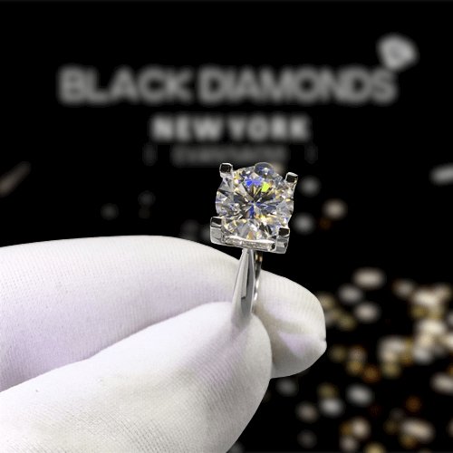 1-2 Carat Round Cut Moissanite Cow Head Engagement Ring - Black Diamonds New York