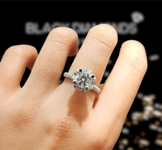 1 Carat 6.5mm Round D Color Diamond 4 Prong Engagement Ring-Black Diamonds New York
