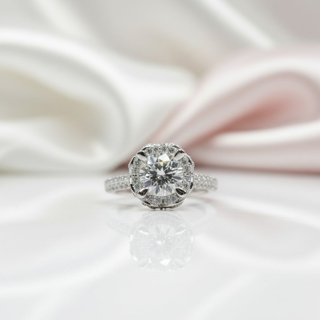 1 Carat 6.5mm Round D Color Diamond Option 4 Prong Engagement Ring-Black Diamonds New York