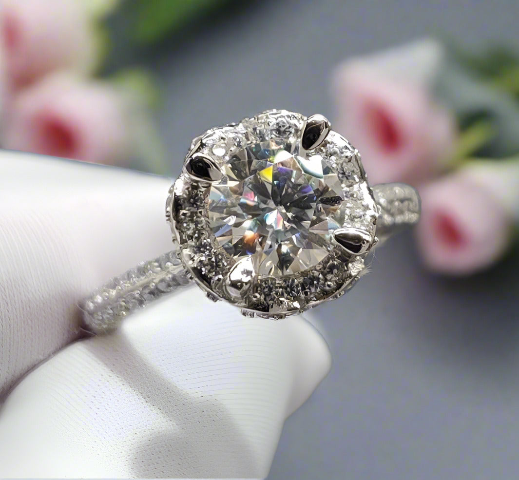 1 Carat 6.5mm Round D Color Diamond 4 Prong Engagement Ring-Black Diamonds New York