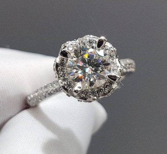 1 Carat 6.5mm Round D Color Diamond 4 Prong Engagement Ring-Black Diamonds New York