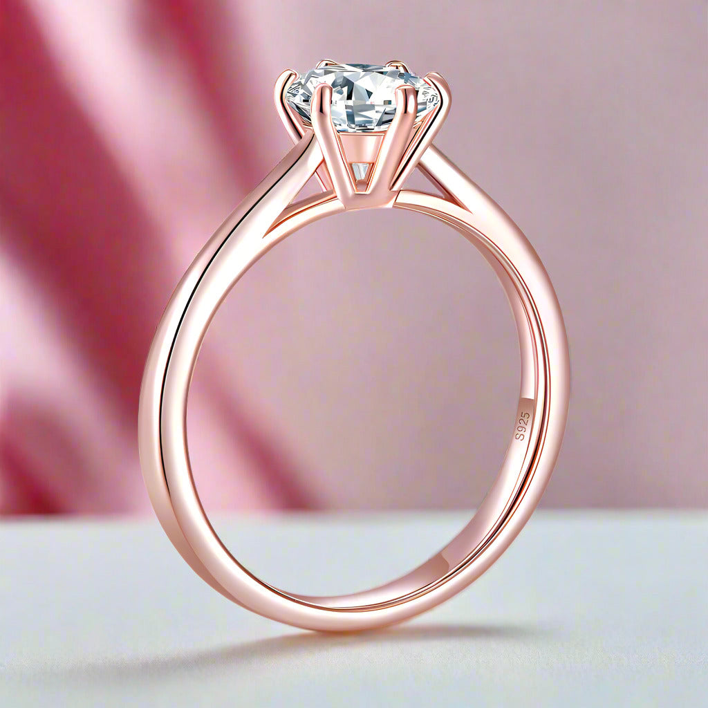 1.0 Ct Round Diamond 6 Claws Solitaire Engagement Ring-Black Diamonds New York