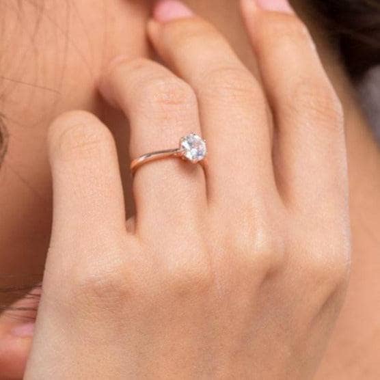 1 Carat Created Diamond 6 Claws Solitaire Engagement Ring - Black Diamonds New York