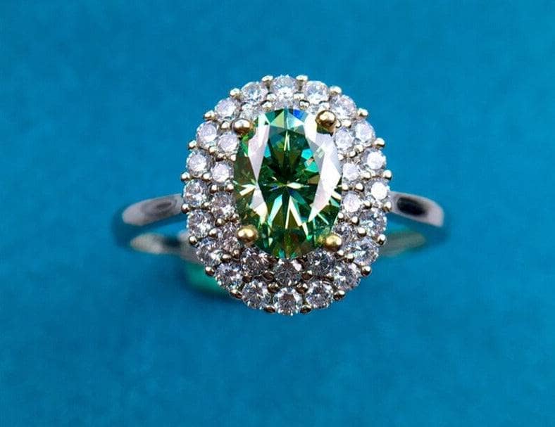 1 Carat D Color Green Oval Cut Moissanite Engagement Ring - Black Diamonds New York