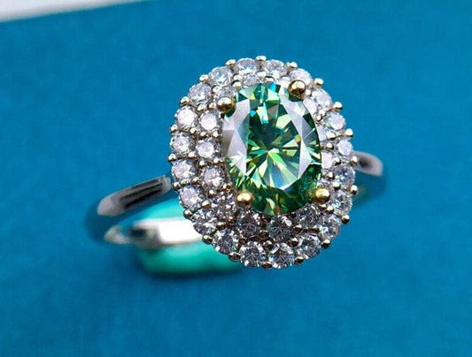 1 Carat D Color Green Oval Cut Moissanite Engagement Ring - Black Diamonds New York