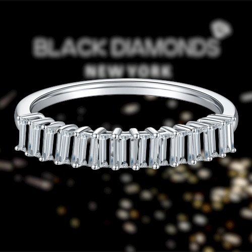 1 Carat Emerald Cut Moissanite Wedding Band - Black Diamonds New York