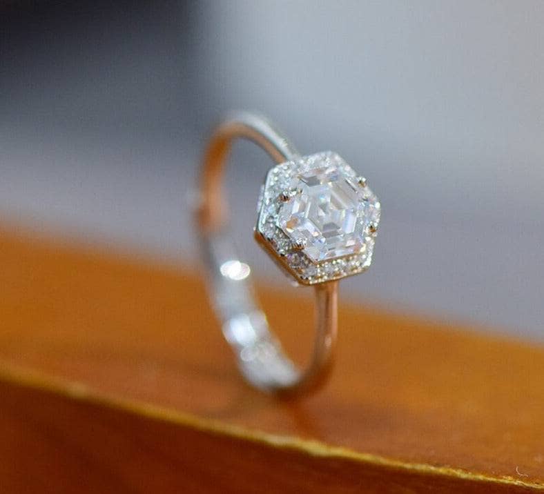 1 Carat Hexagon Cut Diamond Moissanite Engagement Ring - Black Diamonds New York