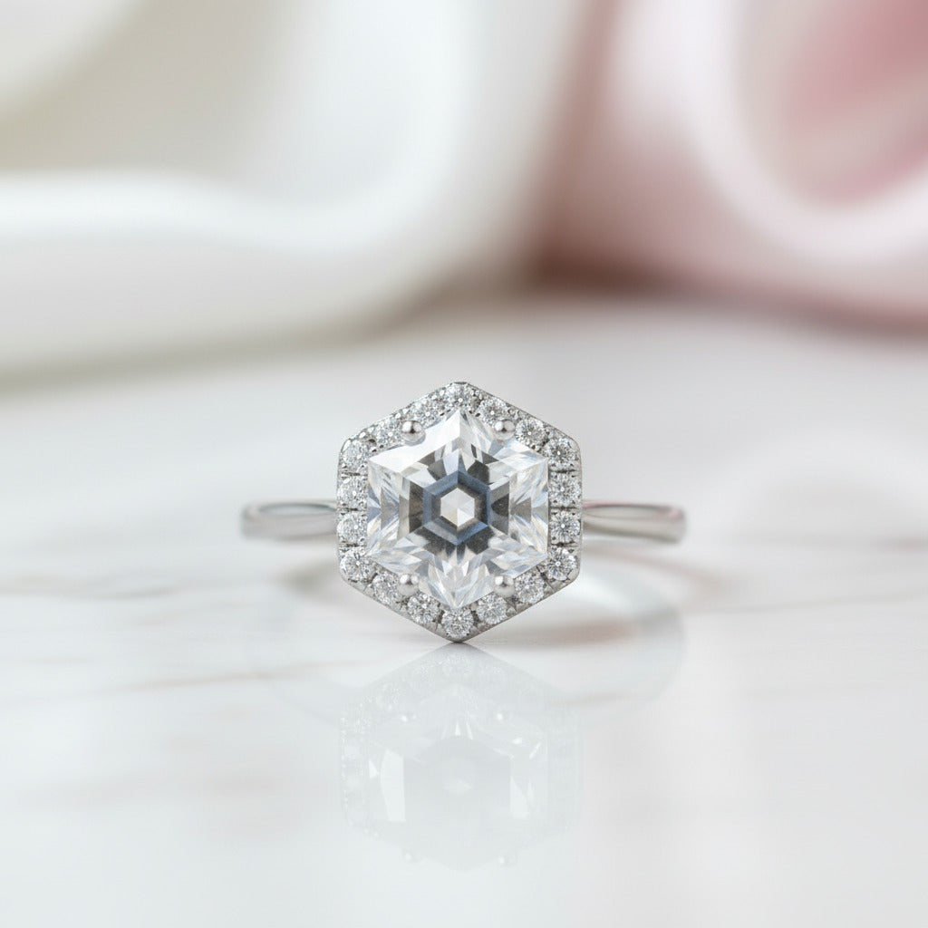 1 Carat Hexagon Cut Diamond Option Engagement Ring-Black Diamonds New York