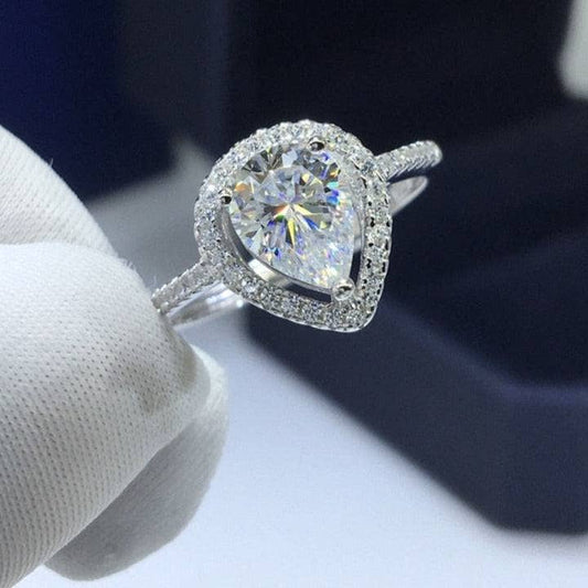 1 Carat Pear Cut Moissanite Water Drop Engagement Ring-Black Diamonds New York