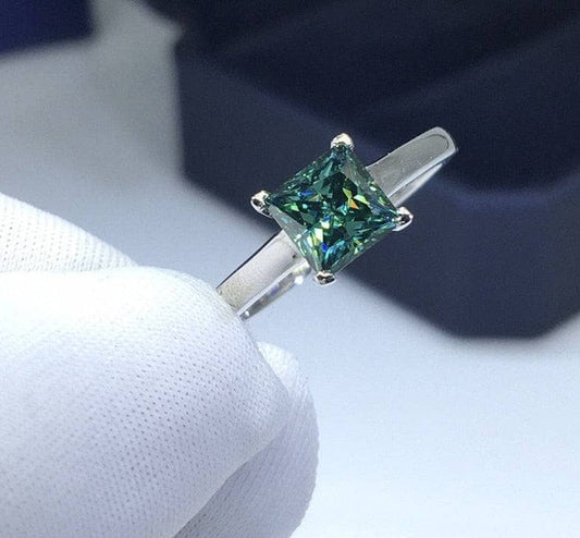 1 Carat Princess Cut Green Moissanite Engagement Ring-Black Diamonds New York