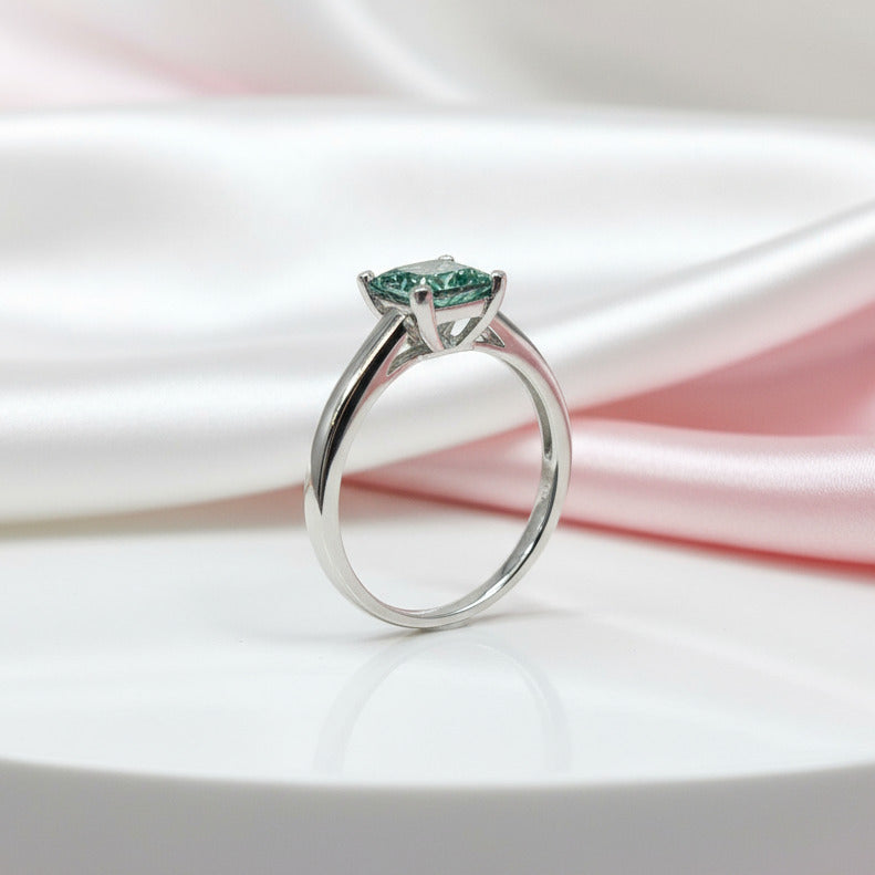 1 Carat Princess Cut Green Diamond Engagement Ring-Black Diamonds New York