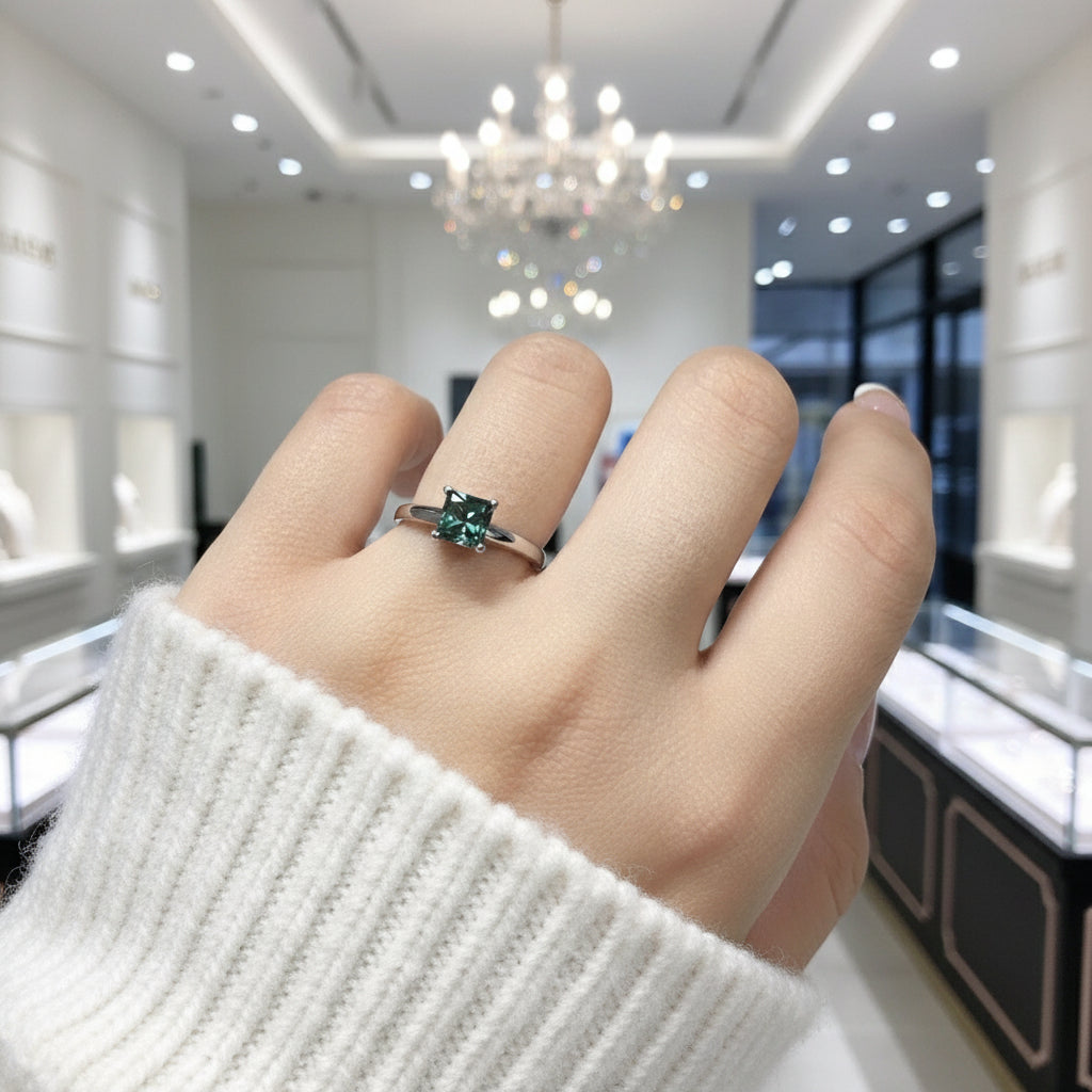 1 Carat Princess Cut Green Diamond Option Engagement Ring-Black Diamonds New York