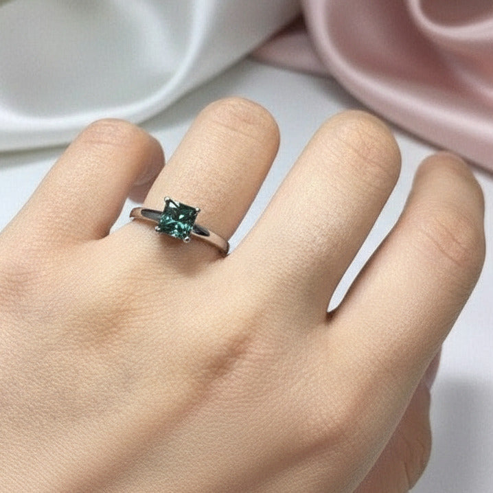 1 Carat Princess Cut Green Diamond Engagement Ring-Black Diamonds New York