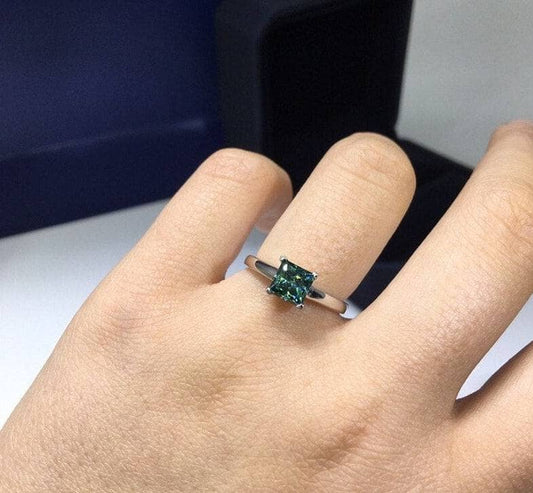 1 Carat Princess Cut Green Moissanite Engagement Ring-Black Diamonds New York