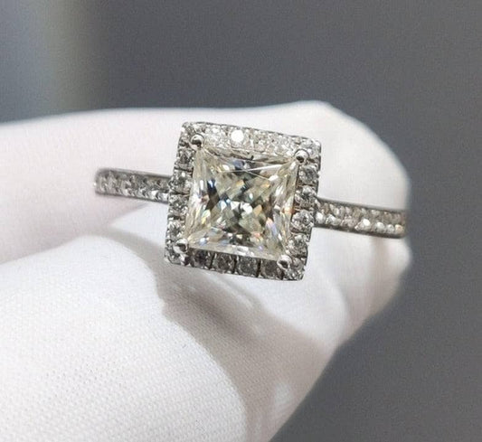 1 Carat Princess Cut Moissanite 4 Claw Engagement Ring-Black Diamonds New York