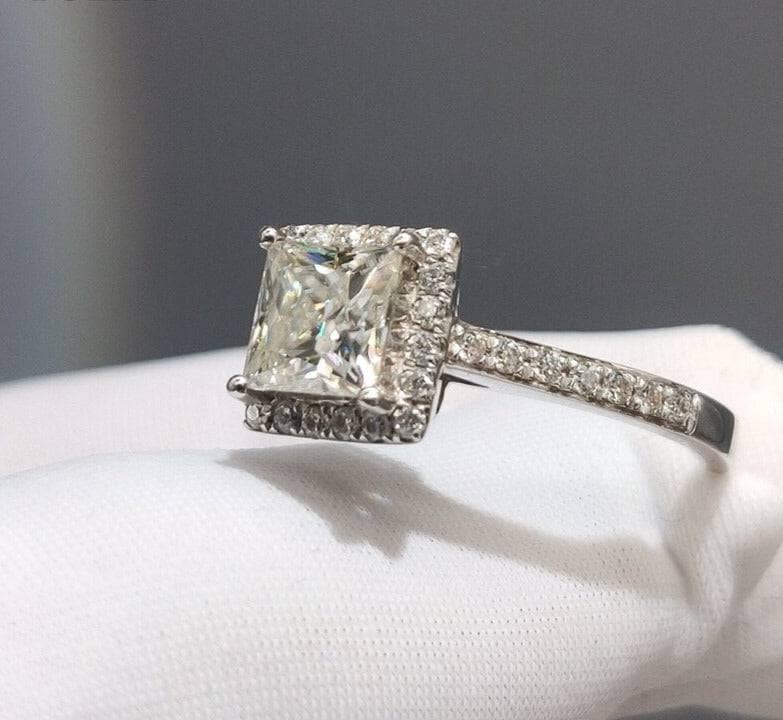 1 Carat Princess Cut Moissanite 4 Claw Engagement Ring-Black Diamonds New York