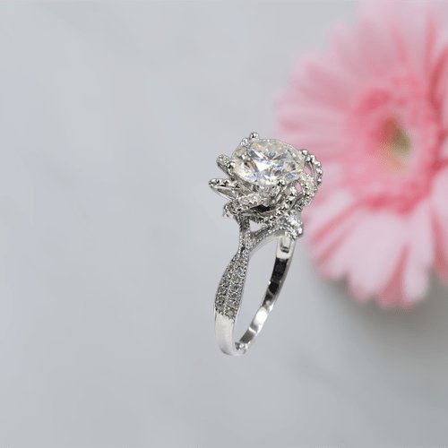 1 Carat Round Cut 6.5mm Moissanite Princess Flower Engagement Ring-Black Diamonds New York