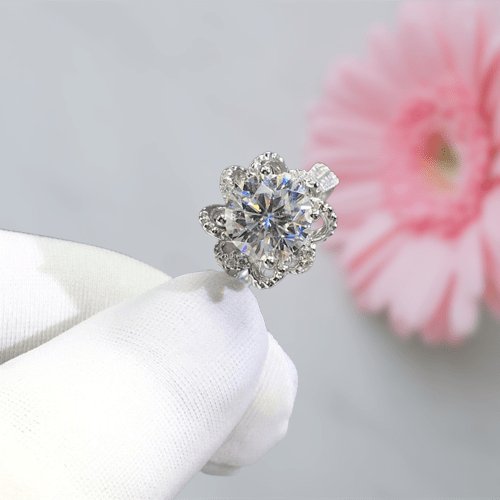 1 Carat Round Cut 6.5mm Diamond Princess Flower Engagement Ring-Black Diamonds New York